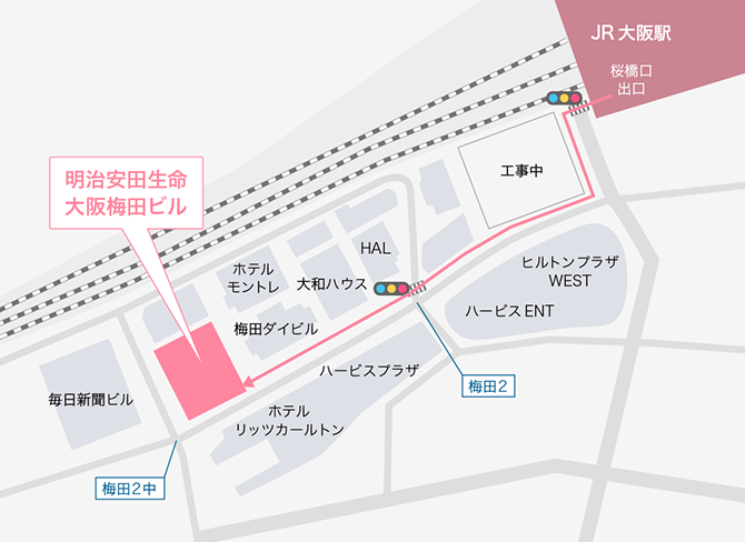 JP大阪駅からのルート